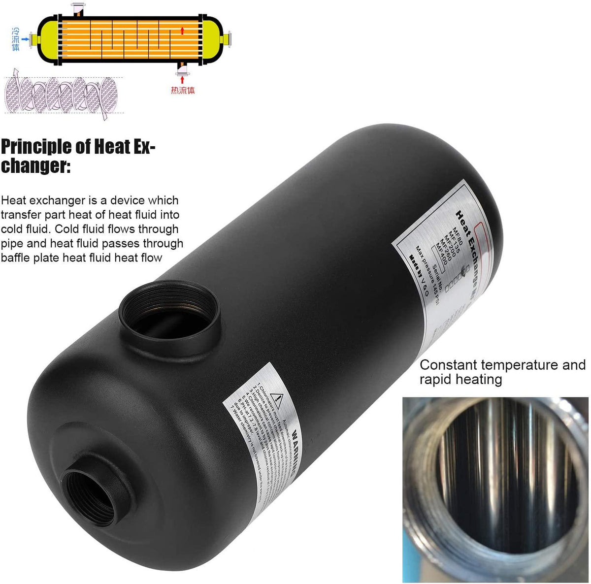 Aqur2020 Pool Heater Swimming, Swimming Pool Tubular Heat Exchanger Thermostatic for Hot Spring Pond Bathtub