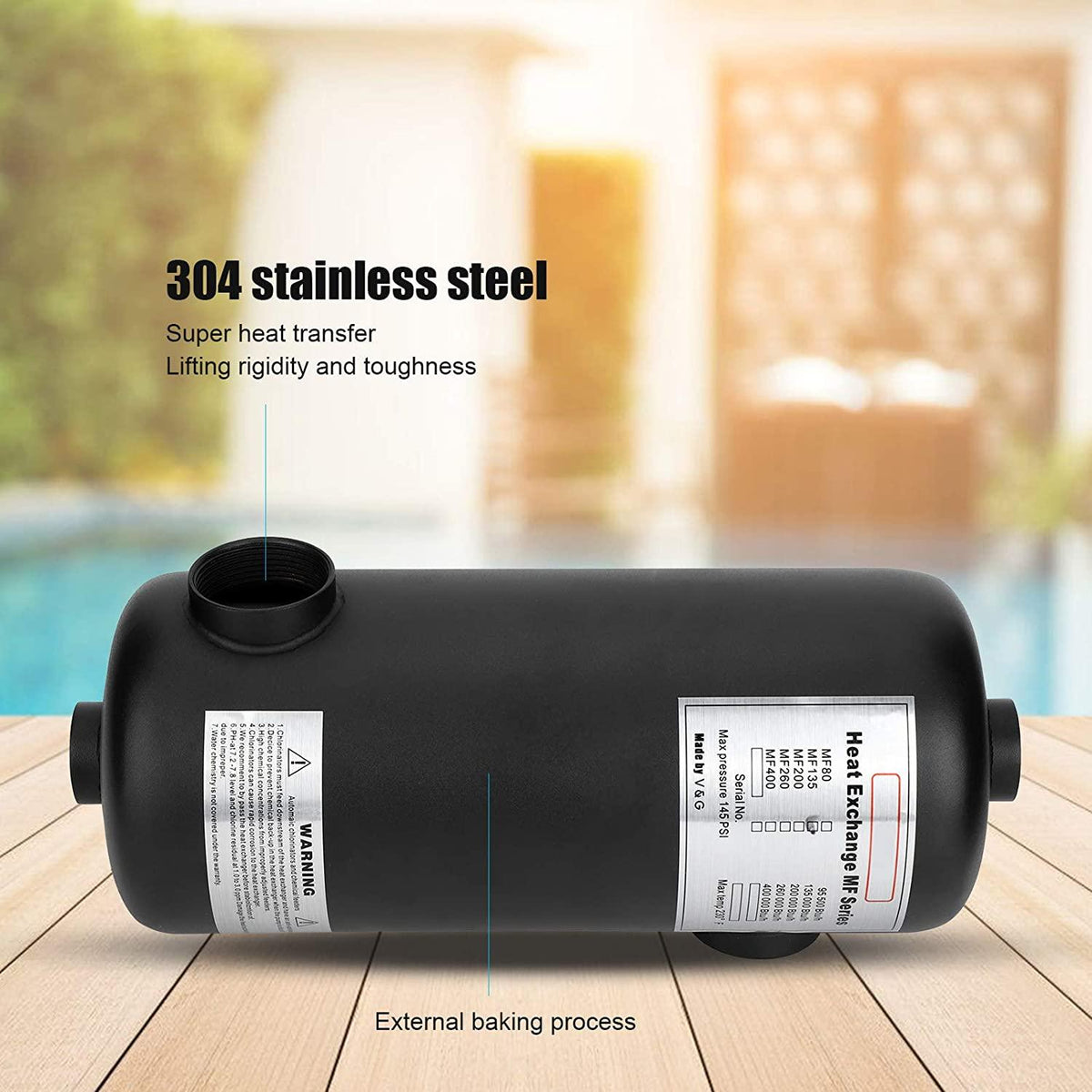 Aqur2020 Pool Heater Swimming, Swimming Pool Tubular Heat Exchanger Thermostatic for Hot Spring Pond Bathtub