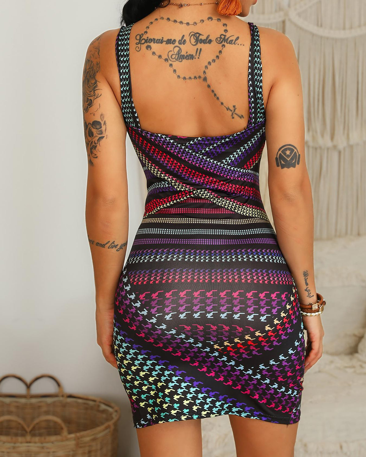 Multicolor Striped Print Bodycon Dress