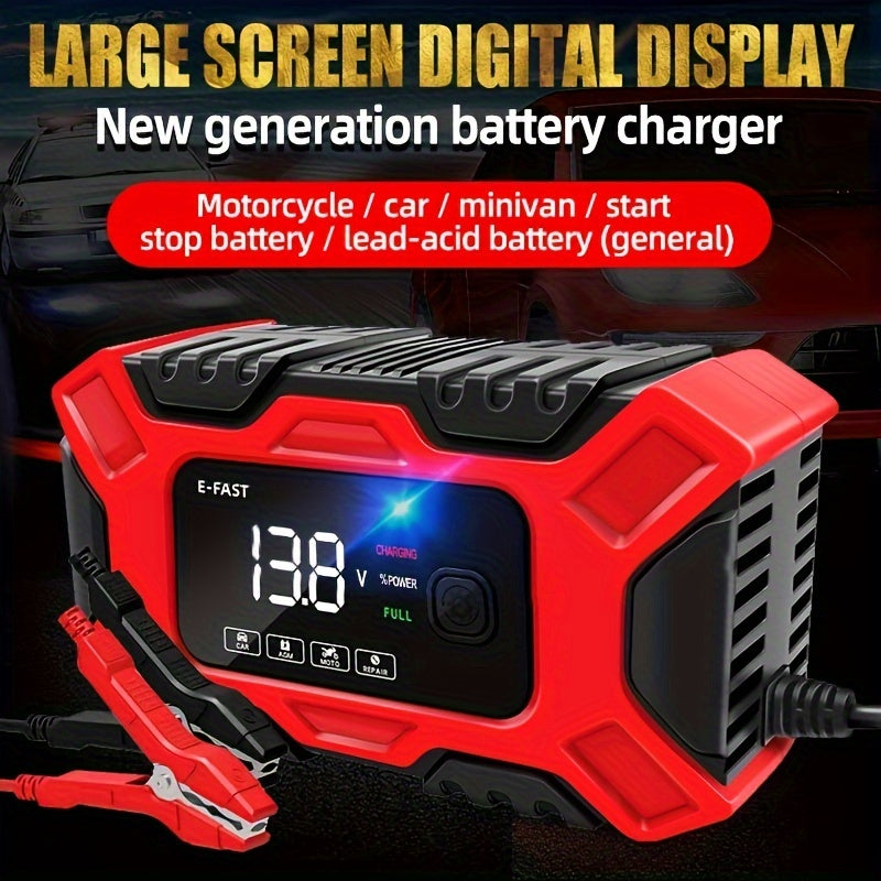 12V 6 Amp Intelligent Automatic Battery Charger/Maintainer With LCD Screen, Impulse Repair &amp; Summer/Winter Modes