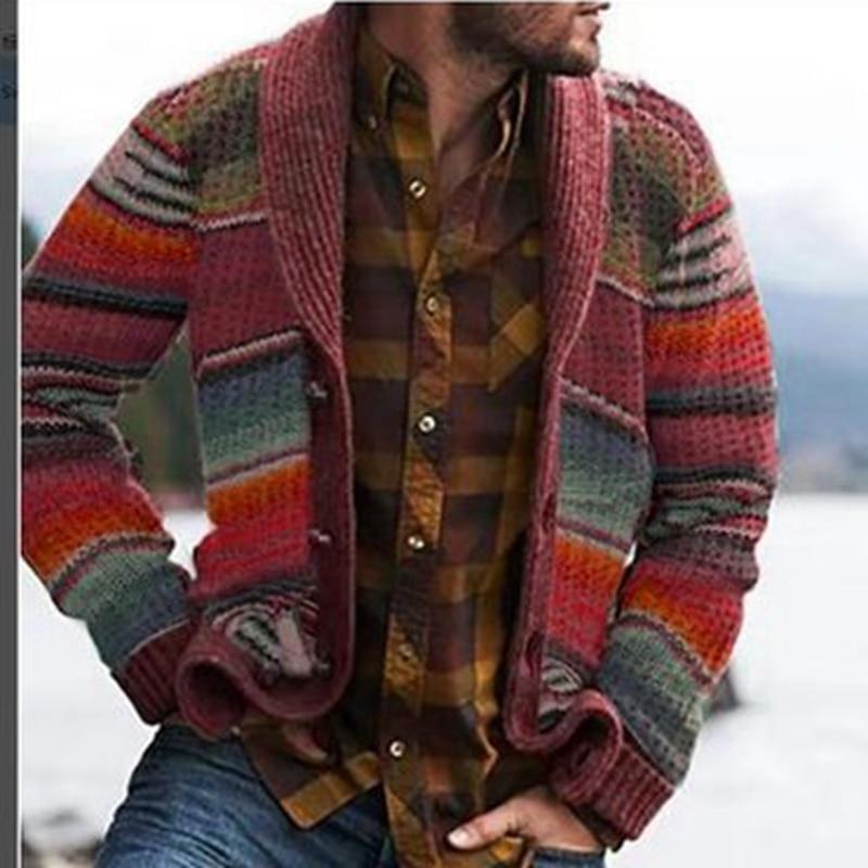 Patchwork Knitted Jacket Sweater Stitching Cardigan