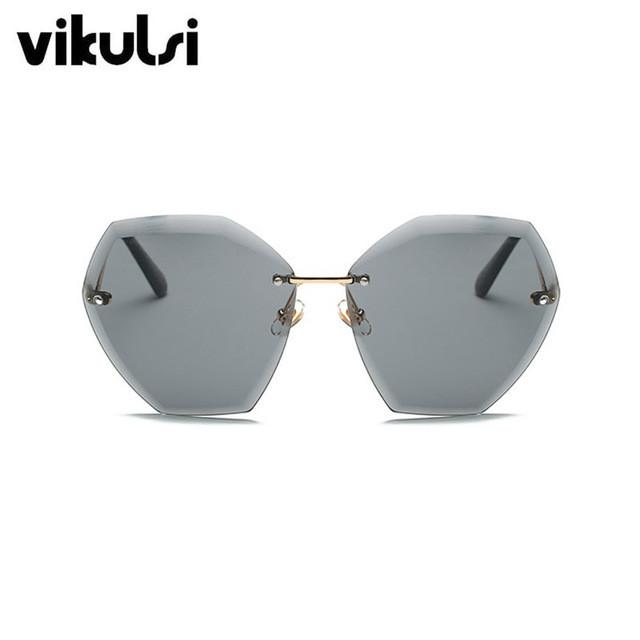 Sunglasses - Elegant Optics Rimless Lunette Femme Oversized Famous Brand Designer Lady Sunglasses
