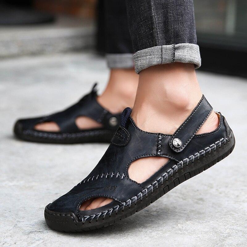 Fashion Men Half Drag Leather Beach Dual-use Sandals