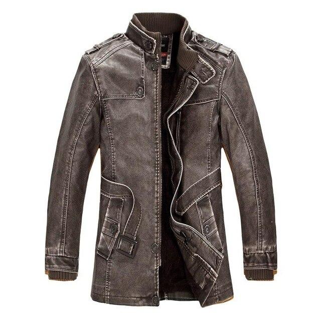 Men Faux Leather Warm Wool Fur Coat