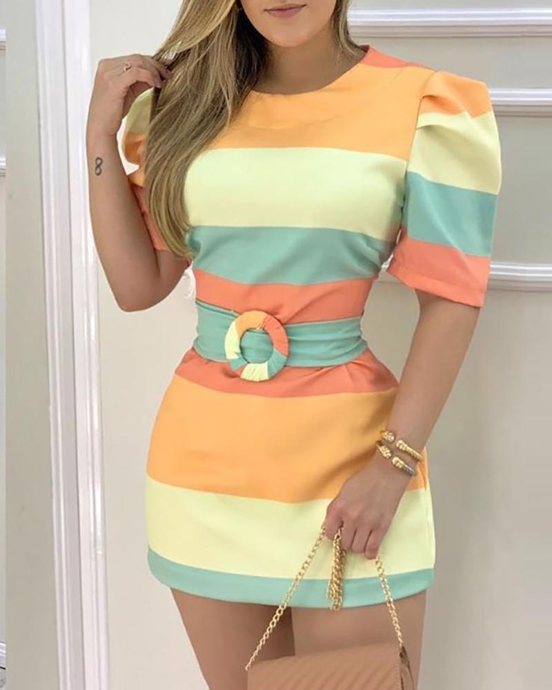 Half Sleeve Color Bodycon Dress