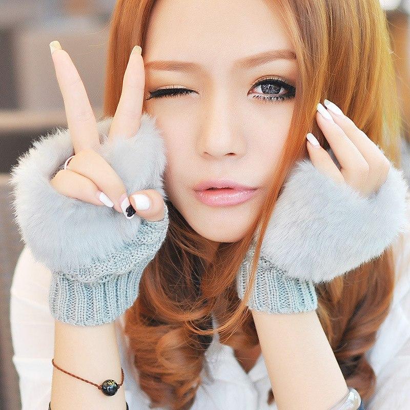 Clothing Accessories - Fashion Women Faux Rabbit Fur Hand Wrist Crochet Knitted Finger-less Gloves