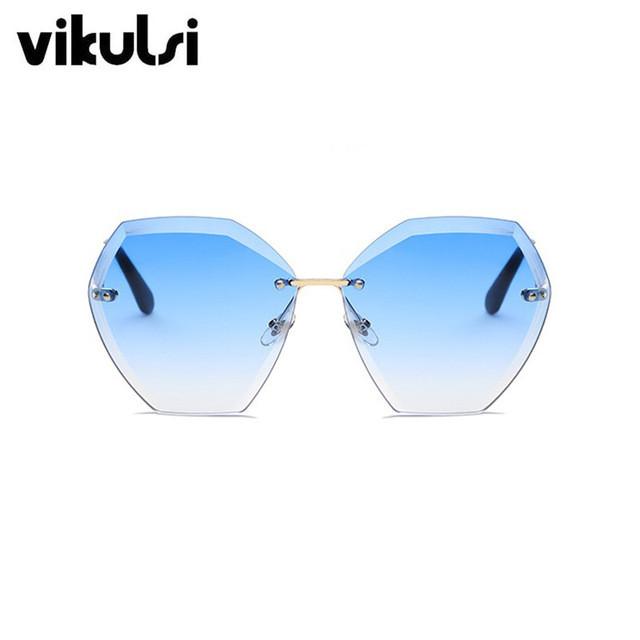 Sunglasses - Elegant Optics Rimless Lunette Femme Oversized Famous Brand Designer Lady Sunglasses