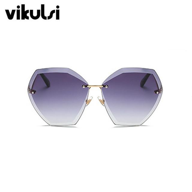 Sunglasses - Elegant Optics Rimless Lunette Femme Oversized Famous Brand Designer Lady Sunglasses