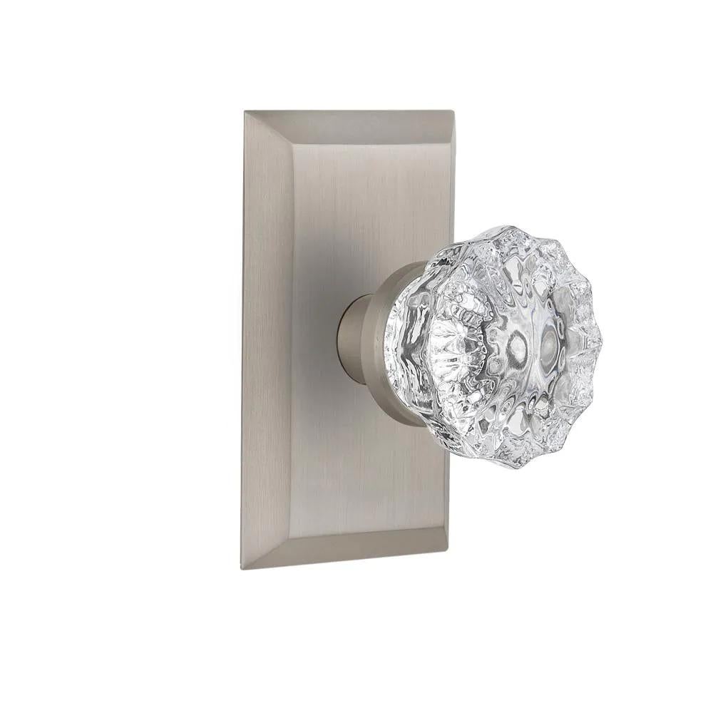 Studio Plate 2-3/8 in. Backset Satin Nickel Privacy Bed/Bath Crystal Glass Door Knob