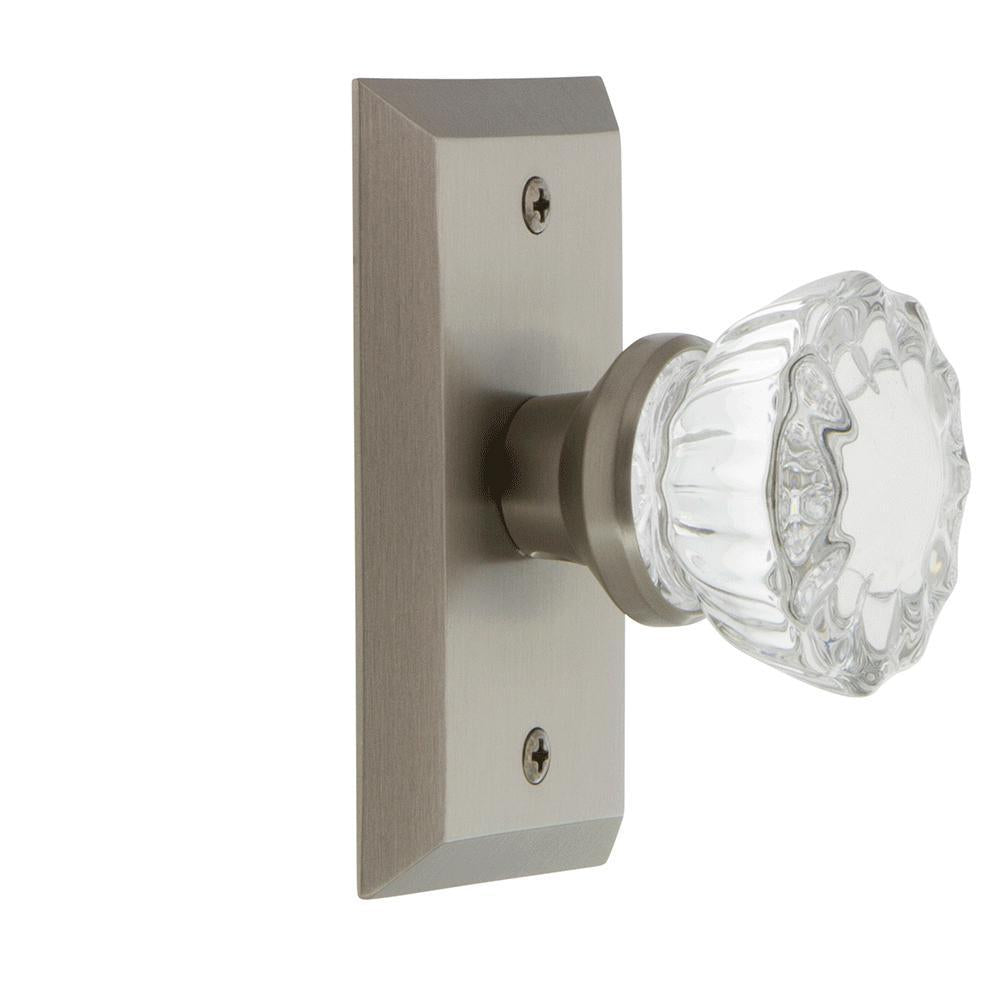 Studio Plate 2-3/8 in. Backset Satin Nickel Privacy Bed/Bath Crystal Glass Door Knob