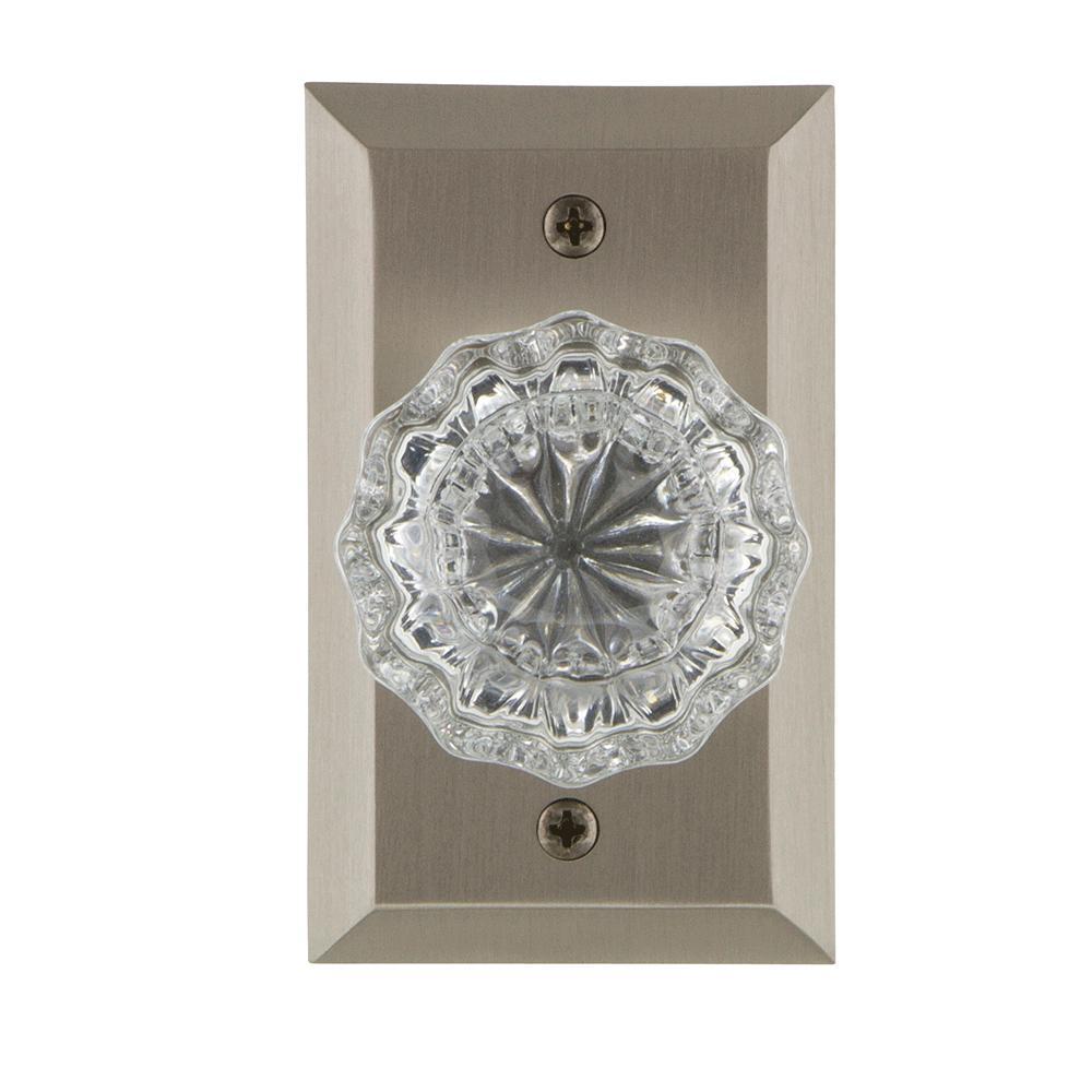 Studio Plate 2-3/8 in. Backset Satin Nickel Privacy Bed/Bath Crystal Glass Door Knob