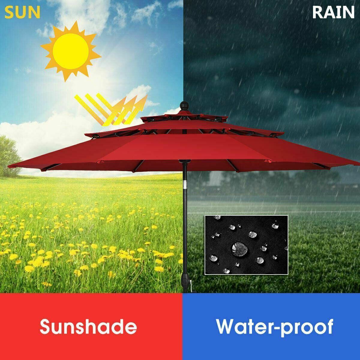 Burgundy 10ft 3 Tier Patio Umbrella Aluminum Sunshade Shelter Double Vented