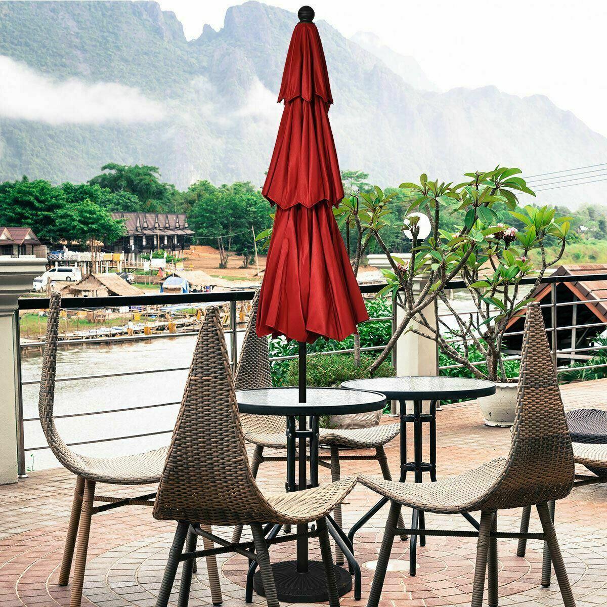 Burgundy 10ft 3 Tier Patio Umbrella Aluminum Sunshade Shelter Double Vented