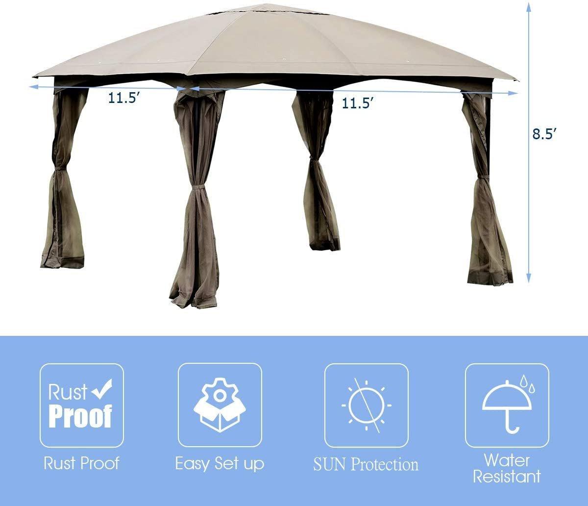 11.5' x 11.5' Fully Enclosed Outdoor Gazebo with Removable 4 Walls