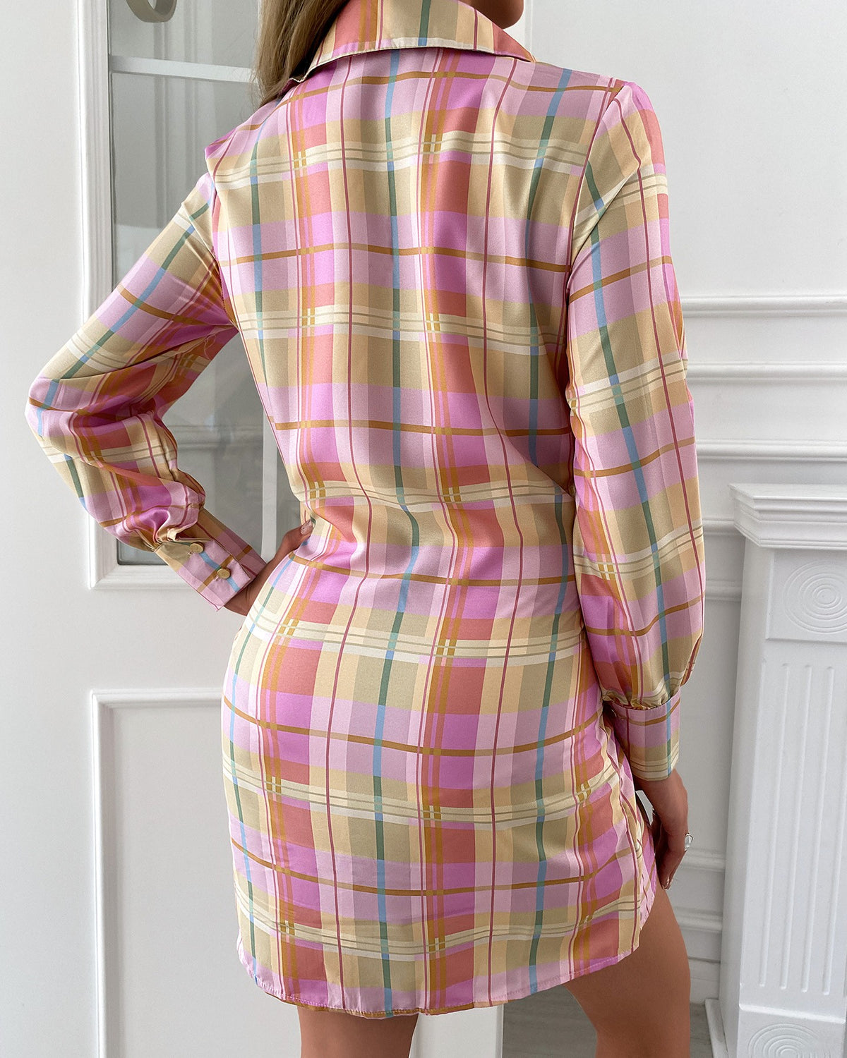 Plaid Print Tied Detail Buttoned Shirt Dress