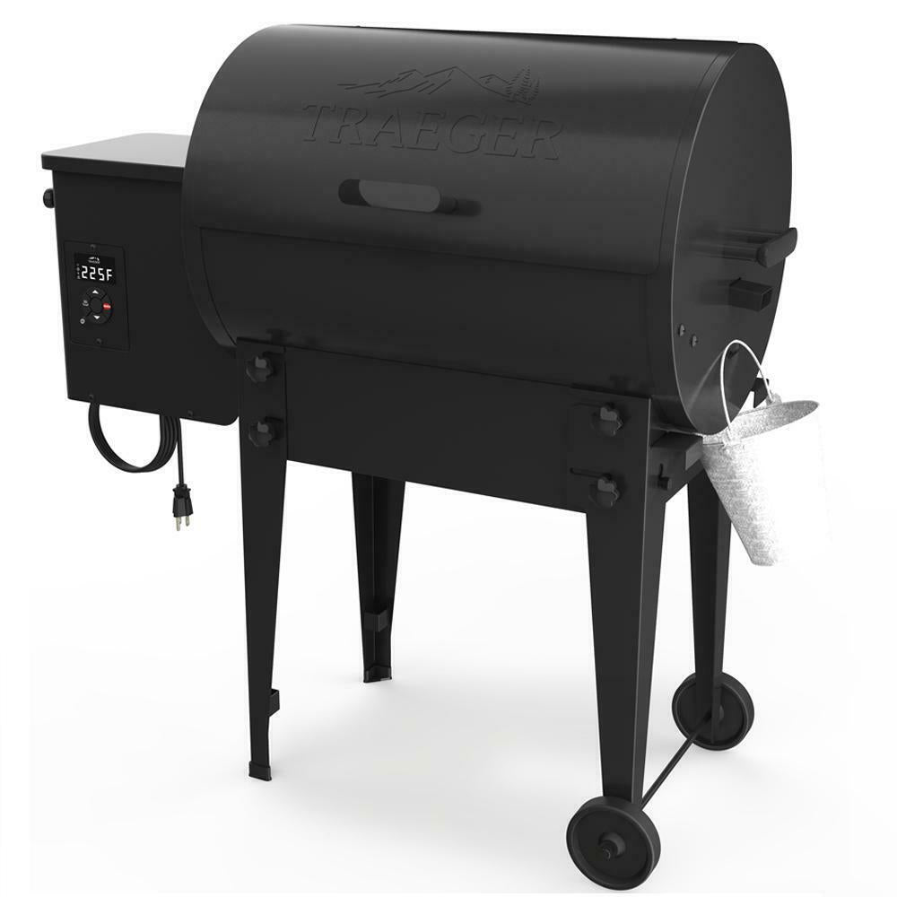 Traeger Outdoor Wood Pellet Grill Porcelain Coated Steel 2-Wheels Barrel Black