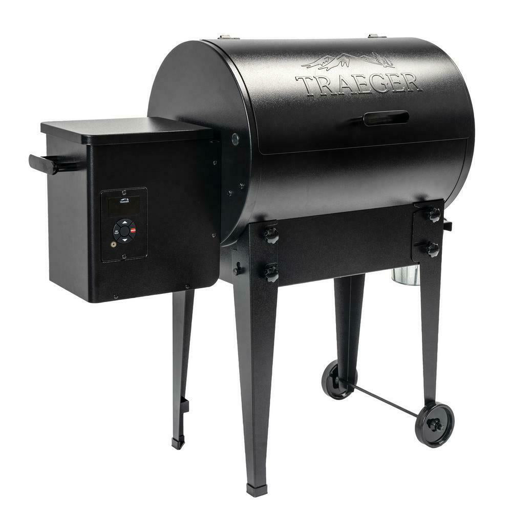 Traeger Outdoor Wood Pellet Grill Porcelain Coated Steel 2-Wheels Barrel Black