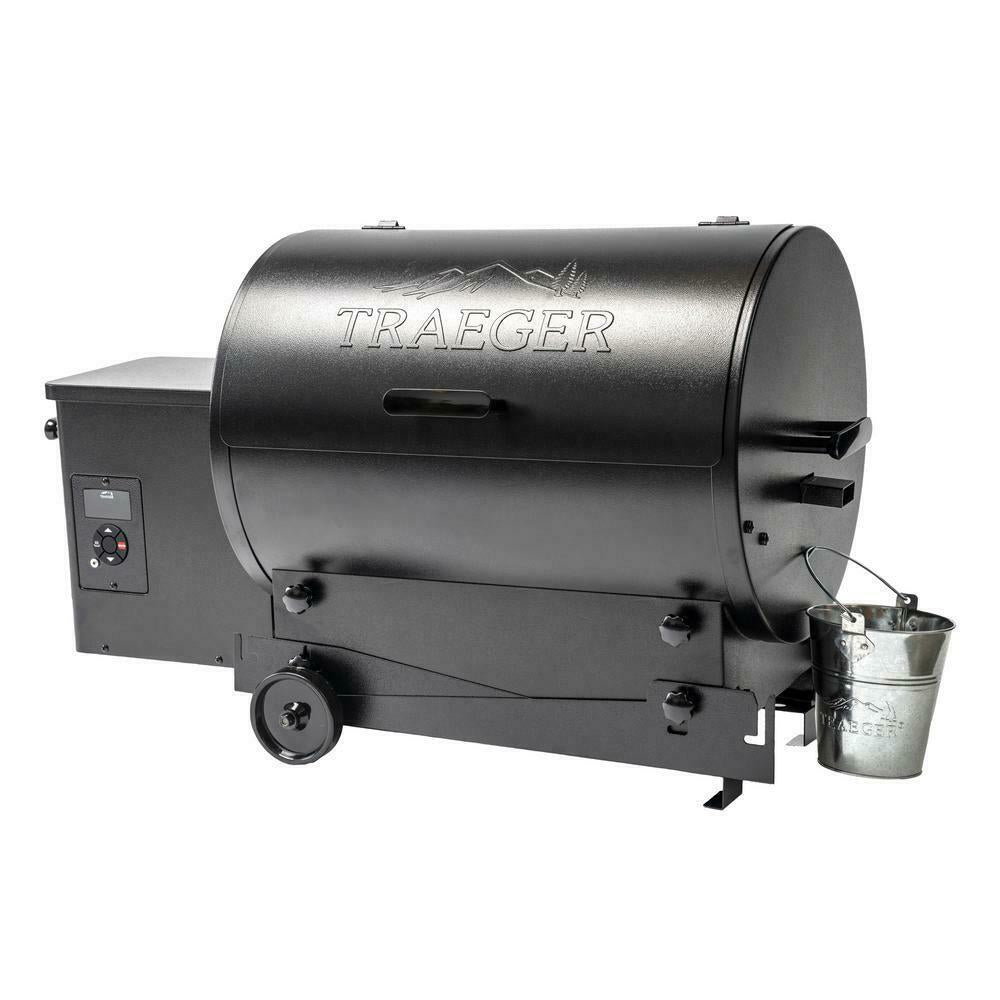 Traeger Outdoor Wood Pellet Grill Porcelain Coated Steel 2-Wheels Barrel Black