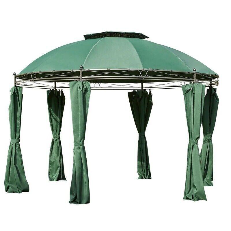 Round Gazebo 11.5 ' Canopy Durable Metal Frame Enclosed Curtains Garden Pergola