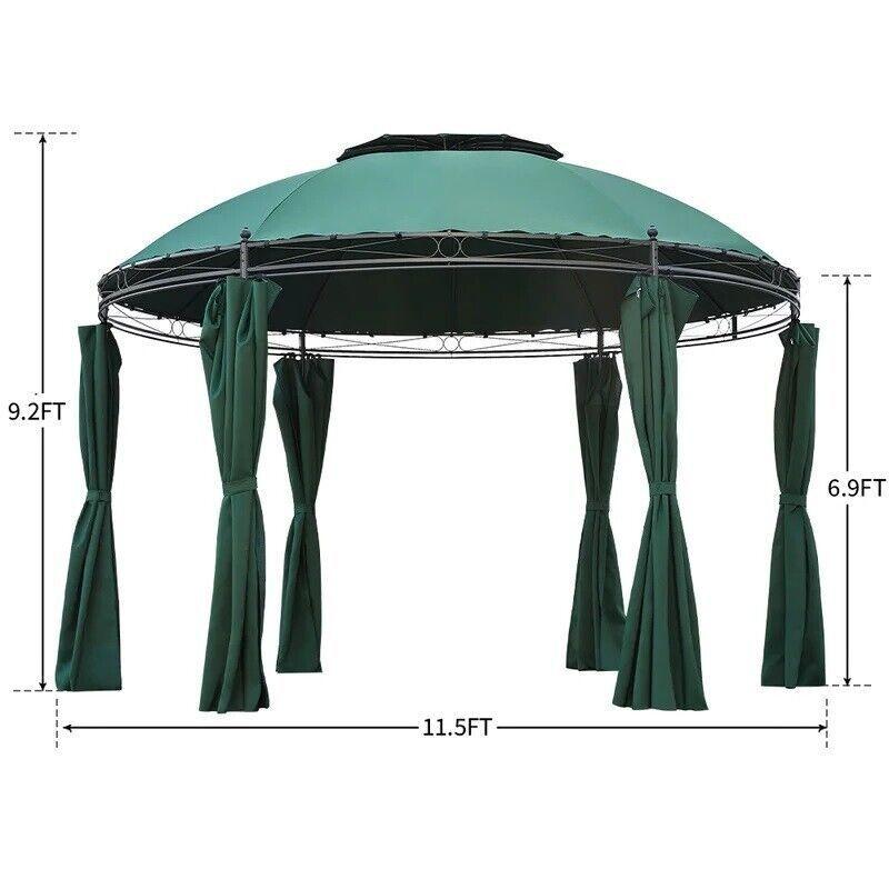 Round Gazebo 11.5 ' Canopy Durable Metal Frame Enclosed Curtains Garden Pergola