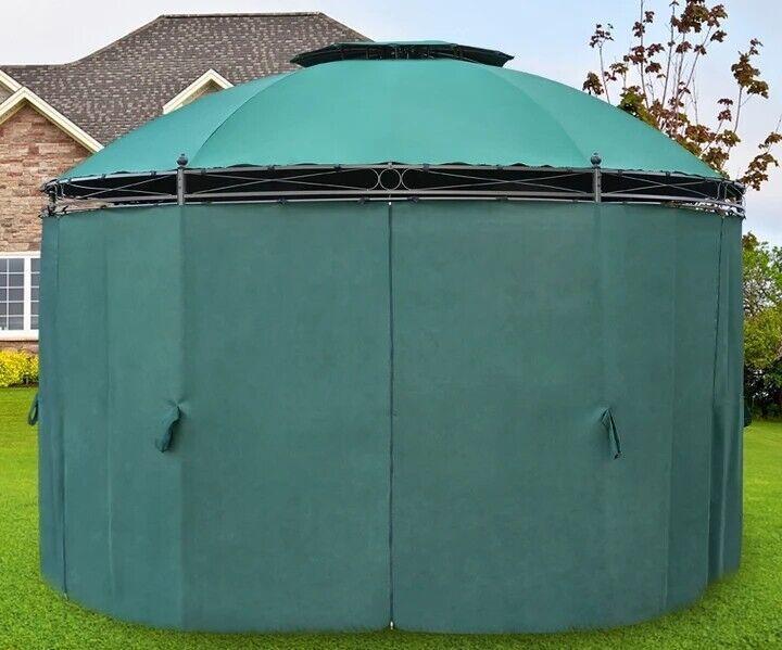 Round Gazebo 11.5 ' Canopy Durable Metal Frame Enclosed Curtains Garden Pergola