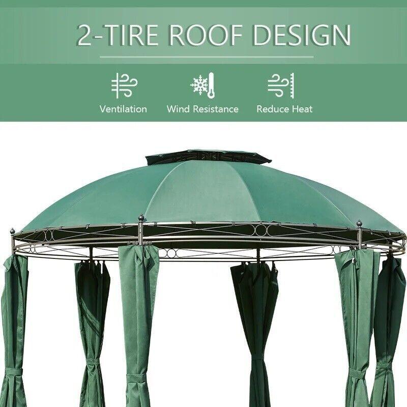 Round Gazebo 11.5 ' Canopy Durable Metal Frame Enclosed Curtains Garden Pergola