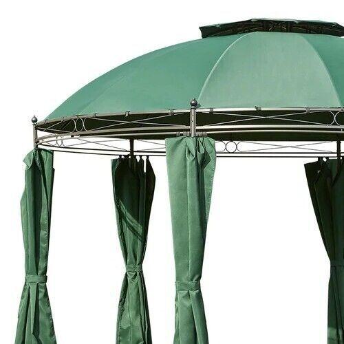 Round Gazebo 11.5 ' Canopy Durable Metal Frame Enclosed Curtains Garden Pergola
