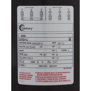 Motor, Century, 1.5hp, 208v-230v/460v, 3ph, 48Yfr, SQFL Thd
