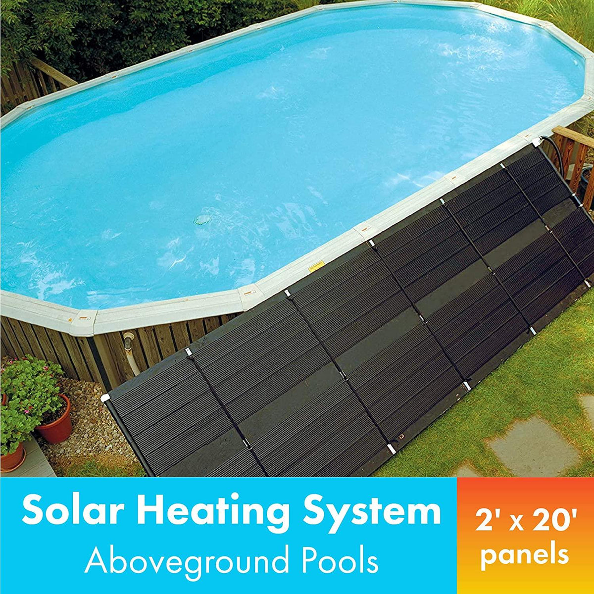 SunHeater Aboveground Pool Heating System, Includes Two 2’ x 20’ Panels (80 sq. ft.) – Solar Heater Made of Durable Polypropylene, Raises Temperature Up to 15°F – S421P, Black