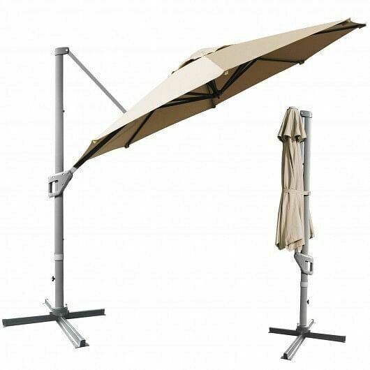 11ft Patio Offset Umbrella with 360 Rotation and Tilt System-Coffee - Color: Co