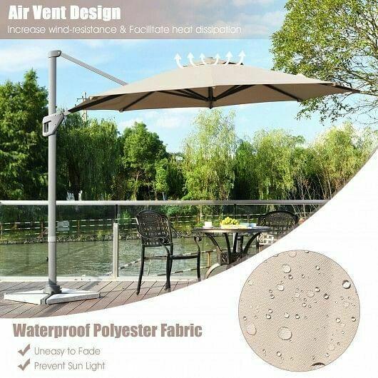 11ft Patio Offset Umbrella with 360 Rotation and Tilt System-Coffee - Color: Co