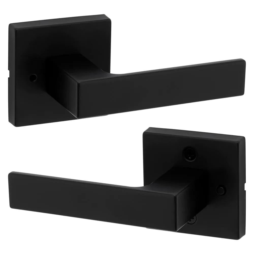 Singapore Square Matte Black Bed/Bath Door Lever with Microban