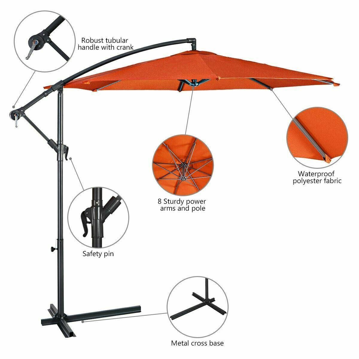 Modern Orange 10' Patio Outdoor Sunshade Hanging Umbrella-