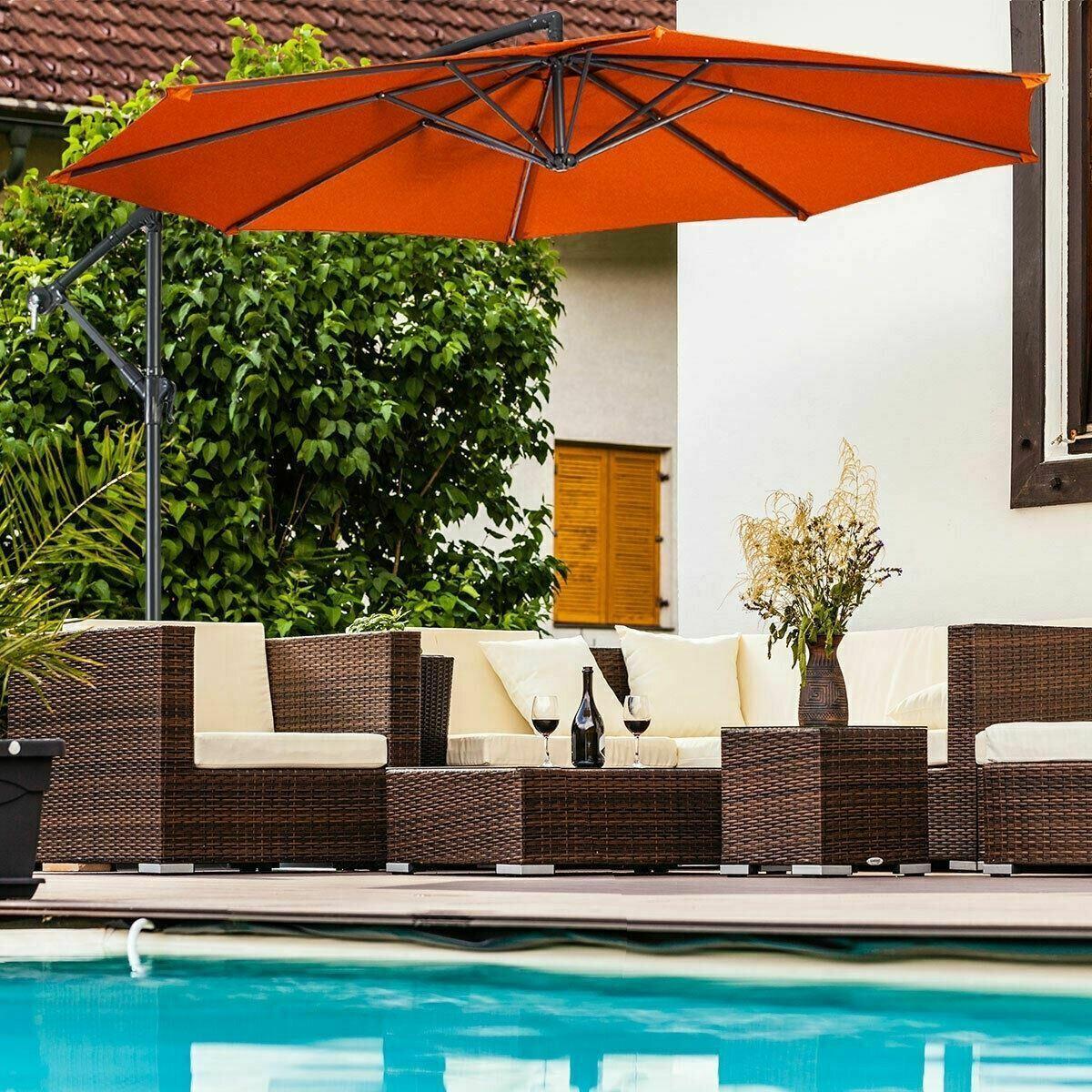 Modern Orange 10' Patio Outdoor Sunshade Hanging Umbrella-