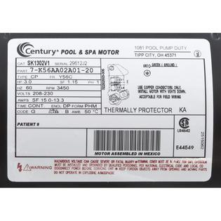 Motor, Century, 3.0hp, 230v, 1-Spd, 56Cfr, C-Face Key, EE