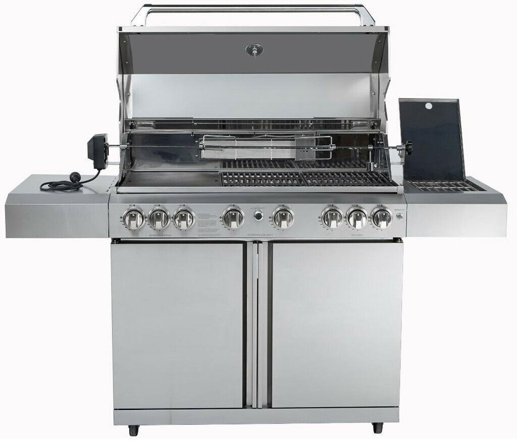 New 8 Burner 96,000 BTU Stainless Steel Outdoor BBQ Grill Propane NG Rotisserie