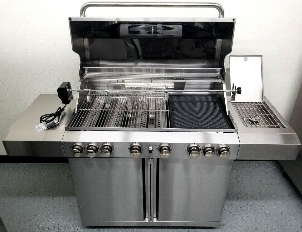 New 8 Burner 96,000 BTU Stainless Steel Outdoor BBQ Grill Propane NG Rotisserie
