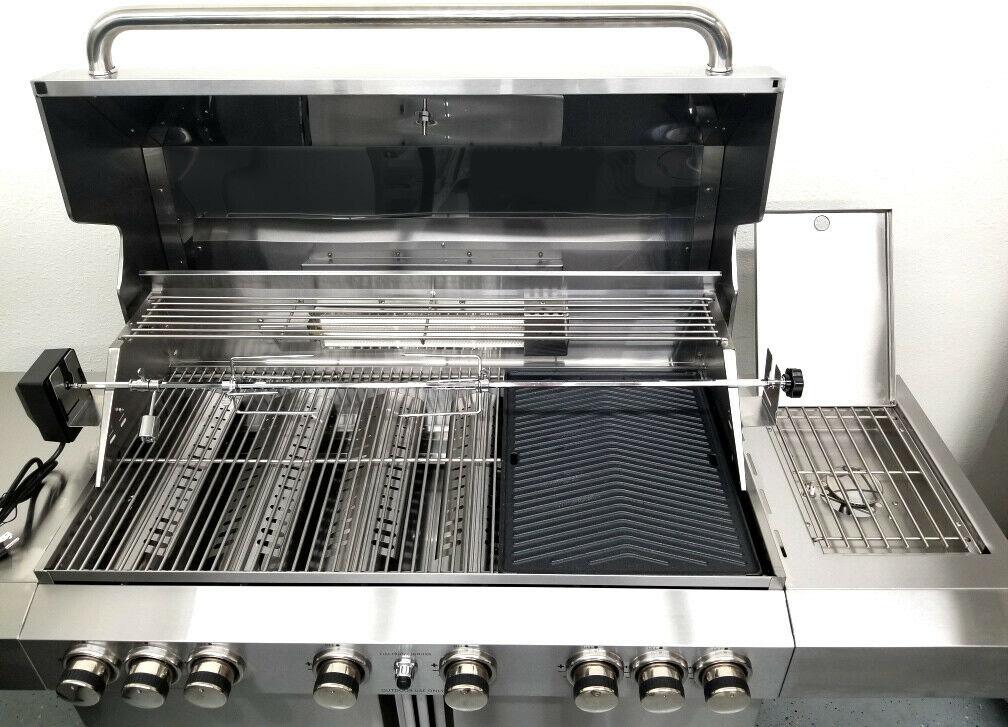 New 8 Burner 96,000 BTU Stainless Steel Outdoor BBQ Grill Propane NG Rotisserie