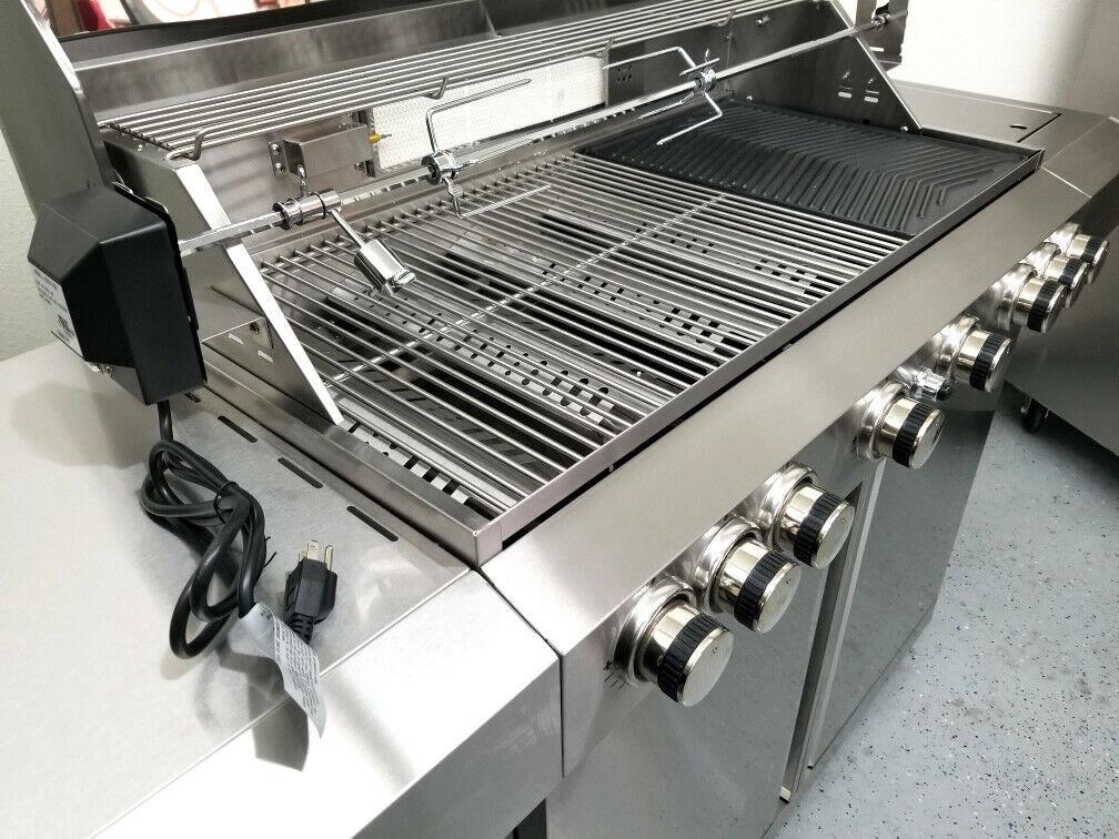 New 8 Burner 96,000 BTU Stainless Steel Outdoor BBQ Grill Propane NG Rotisserie