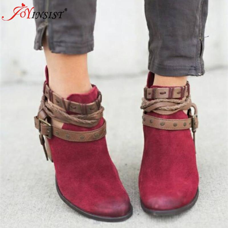 Flocking Casual Adjustable Buckle Ankle Boots