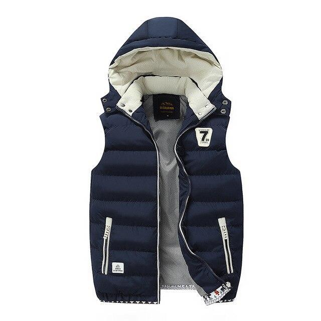 Men Winter Vests Hat Detachable Down Vest Casual Waistcoat Sleeveless Jackets