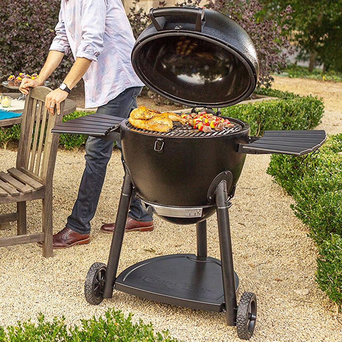 Charcoal Barbecue Grill and Smoker Outdoor Cooking Kamado BBQ Cart Insulated New