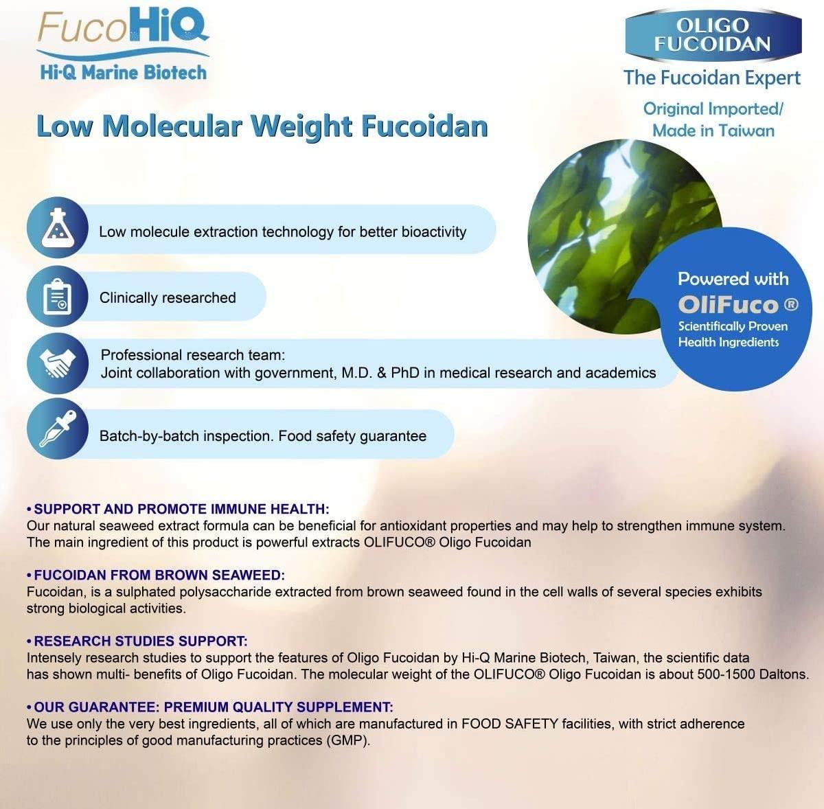 FucoHIQ® HI-Q Oligo Fucoidan Capsules - 550mg, Doctor Recommend Fucoidan, Extra Strength Immune Support, for All Ages, Vegetarian, Halal Certified, 60 Veggie Capsules, Made in Taiwan (3 Pack)