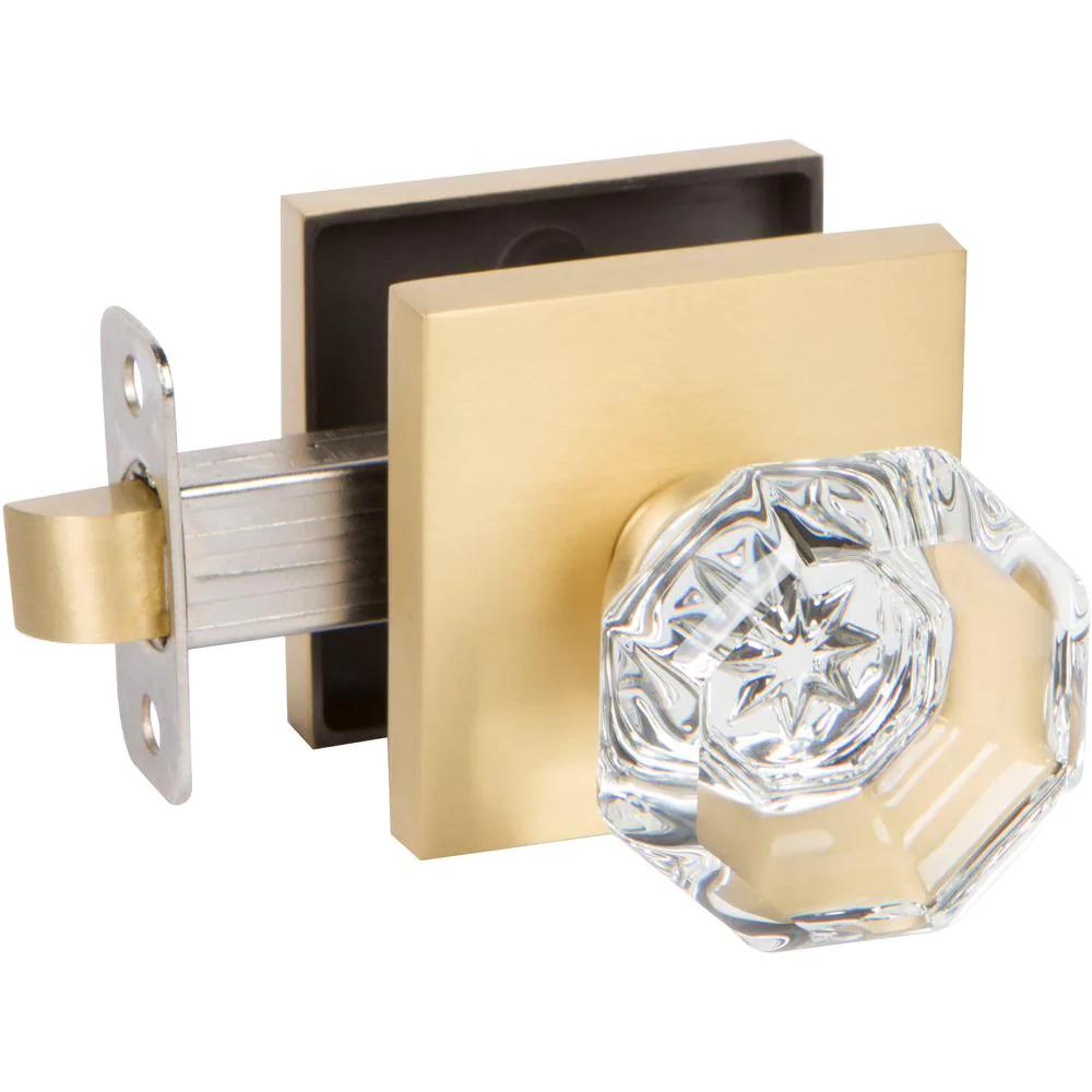 Crystal Satin Gold Hall/Closet Door Knob with Square Rosette