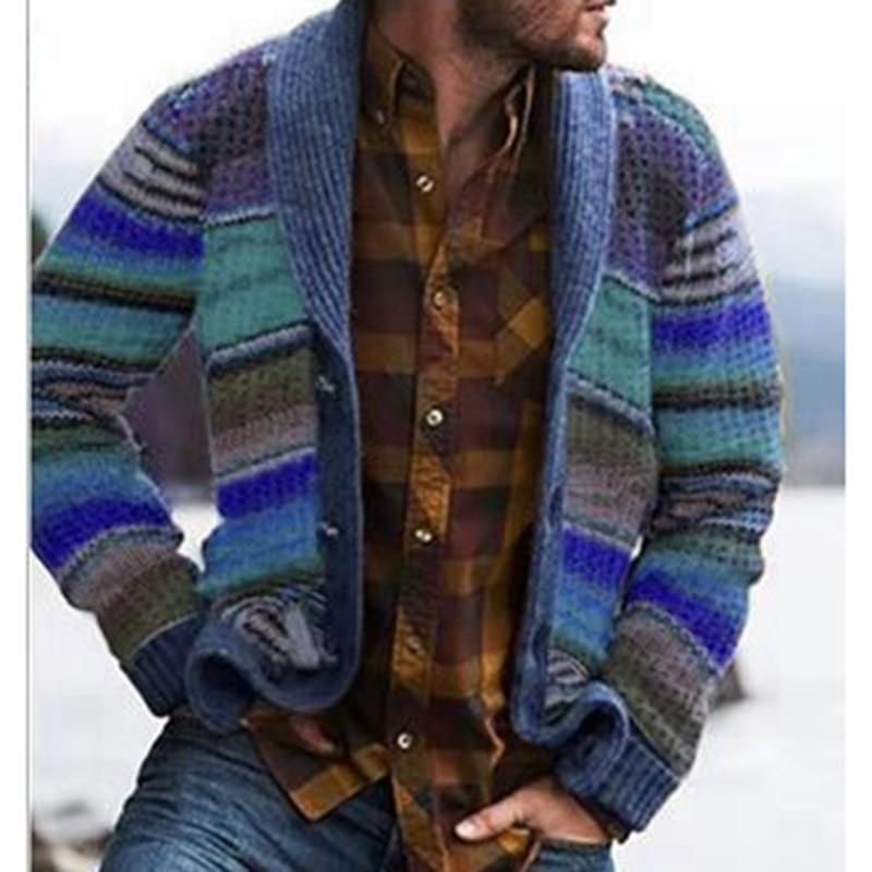 Patchwork Knitted Jacket Sweater Stitching Cardigan