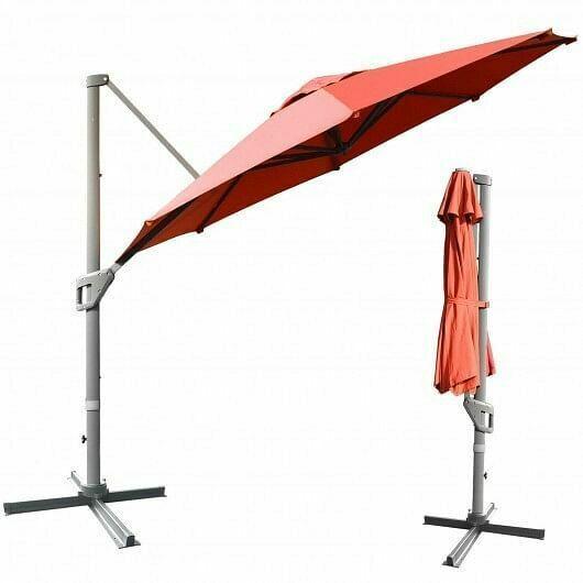 11ft Patio Offset Umbrella with 360 Rotation and Tilt System-Orange - Color: Or