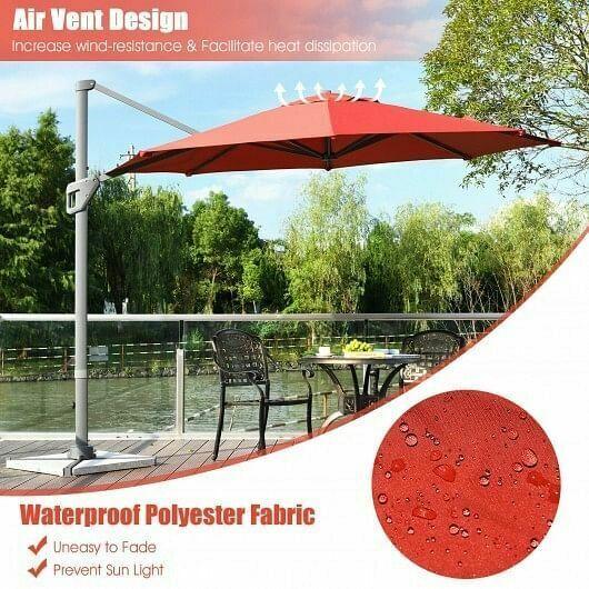 11ft Patio Offset Umbrella with 360 Rotation and Tilt System-Orange - Color: Or