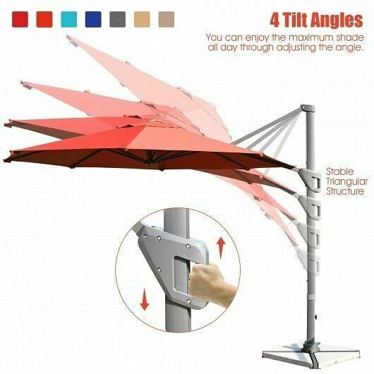 11ft Patio Offset Umbrella with 360 Rotation and Tilt System-Orange - Color: Or