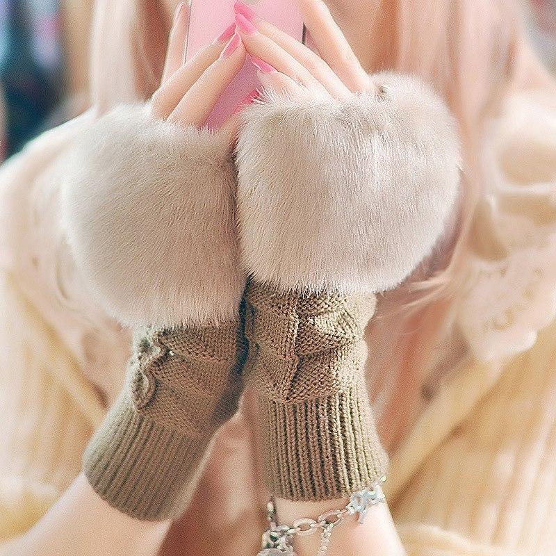 Clothing Accessories - Fashion Women Faux Rabbit Fur Hand Wrist Crochet Knitted Finger-less Gloves