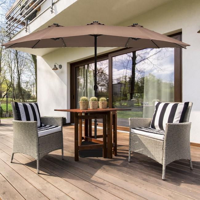 15 Feet Solar LED Patio Double-sided Umbrella with Weight